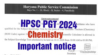 HPSC PGT महत्वपूर्ण सूचनाHPSC PGT updatechemistry important notice [upl. by Palma]