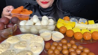 ASMR EATING RASMALAIRASGULLACHAM CHAMKALA JAMUNANGOORI JAMUNPANEER JALEBI RABDI [upl. by Manara]