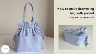 DIY drawstring bag with pocket  How to make drawstring bag [upl. by Lower241]