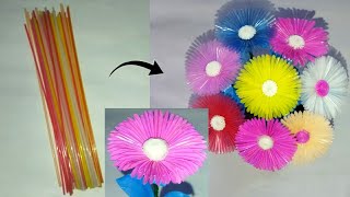 How To Make Flower From Drinking Straw🌼🌼  Drinking Straw Flower  Craft Idea [upl. by Smailliw147]