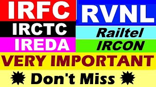 IRFC🔴 RVNL🔴 IRCTC🔴 RAILTEL🔴 IRCON 🔴 IREDA ⚫ Railway Stocks ⚫ PSU Stocks⚫ Government Stocks news SMKC [upl. by Adnohsak]