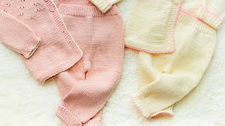 🌈 Pantalón para bebé dos agujas paso a paso FACIL a juego con cardigan para bebe VARIAS TALLAS [upl. by Ennairak]