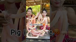 Cooking Pig intestine with chili recipe food adventure cooking mukbang survival [upl. by Colligan]