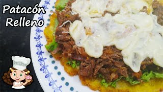 patacones o tostones muy crocantes  Patacón relleno de carne desmenuzada [upl. by Nosyerg]