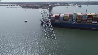 Baltimore Bridge Collapse An aerial view of the ship that hit the Key Bridge [upl. by Borroff]