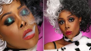 CRUELLA DE VIL MAKEUP TUTORIAL DARK SKIN HALLOWEEN  WATCH OUT EMMA STONE CRUDELIA DEMON DISNEY 😈 [upl. by Gnouh735]