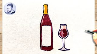 Tuto comment dessiner une bouteille de vin rouge facile [upl. by Alurta180]