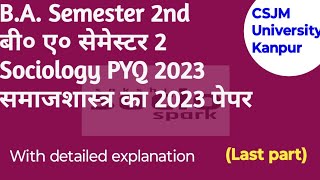 BA Semester 2nd Sociology paper 2023 ll Kanpur University [upl. by Dnob202]