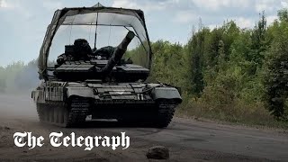 Ukrainian tanks seen driving in Sumy region near border with Russia [upl. by Maiocco]