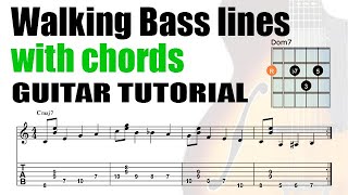 Walking Bass Lines With Chords  Guitar Lesson With Shapes and Tabs  PDF Method 35 Exercises [upl. by Minier]