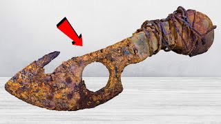 Extremely Rusty Antique DAMASCUS Knife Restoration [upl. by Mell]