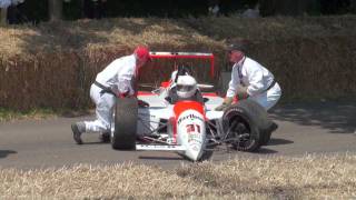 Goodwood Festival of speed 2011  Sunday Penske Mercedes PC23 Crash [upl. by Arihsaj]