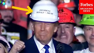 WATCH Trump Dons MAGA Themed Hardhat Gifted To Him By United Steelworkers Members At PA Rally [upl. by Lletnom295]