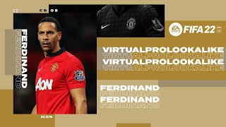 FIFA 22  VIRTUAL PRO LOOKALIKE  RIO FERDINAND TUTORIAL [upl. by Weissman]