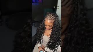 Half Fulani braids Half deep wave sewin hairstyles braiding knotlessbraids hairstyle bohobraids [upl. by Notrom]