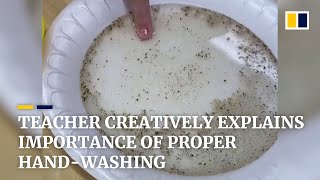 Teacher uses creativity and pepper to explain the importance of washing hands properly [upl. by Nabroc488]