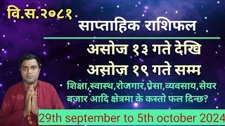 Saptahik Rashifal asoj 13 to asoj 19 september 28 to october 5  weekly horoscope  by aadhyatmik [upl. by Sheepshanks]