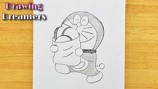 How to Draw Doraemon with Dora Cake step by step  Pencil Drawing Easy [upl. by Annaor]