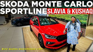 Skoda Monte CarloSportline Slavia amp Kushaq  2024 models  Evm Skoda showroom visit  rechuscarcast [upl. by Su495]