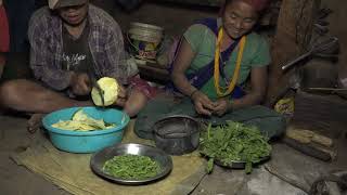 Cooking curry of green vegetables by using primitive technology [upl. by Rai]