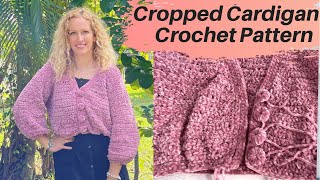 Cropped Cardigan Crochet Pattern with rose velvet plush crochet cardigan [upl. by Horatio356]