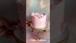 Pink Buttercream Cake with Wafer Paper Butterflies  Birthday Cake  A Bakers Confession shorts [upl. by Evadnee743]