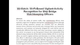 Wi Watch Wi Fi Based Vigilant Activity Recognition for Ship Bridge Watchkeeping Officers [upl. by Emilio474]