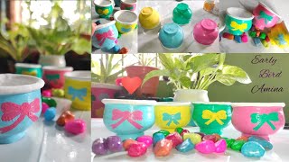 Aesthetic earthen pot painting idea চায়ের ভাঁড়ের পুনর্ব্যবহার  Early Bird Amina [upl. by Ocramed697]