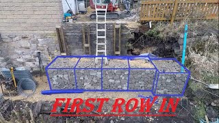 Gabion Basket Retaining Wall Building baskets and Filling the First row [upl. by Kiyohara]