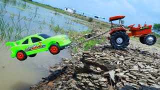 Tata Dumper And Racing Car Accident Big River Pulling Out Mahindra Swaraj Tractor  Cartoon CS Toy [upl. by Lauryn]