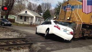 Train crashes into car Fatal accident captured on video by Kentucky trainspotters [upl. by Leann649]