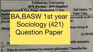 BA 1st year Sociology 421 Question Paper 2080  Introduction to Sociology Question Paper  BSW TU [upl. by Ingar119]