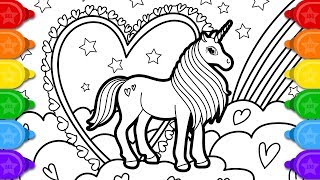 Glitter Unicorn Coloring and Drawing for Kids  How to draw a Glitter Unicorn Coloring Page [upl. by Nayra]