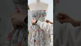 Making a corset floral print chiffon mini tiered dress dress corset sewing creative [upl. by Onivla140]