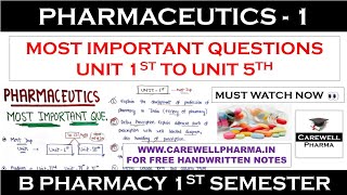 pharmaceutics 1 b pharmacy 1st semester  Pharmaceutics important questions  Carewell Pharma [upl. by Yennaiv867]