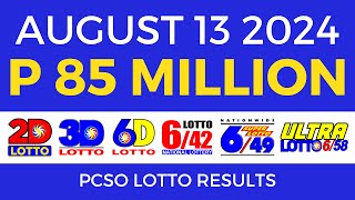 Lotto Result Today 9pm August 13 2024  PCSO Complete [upl. by Lilhak]