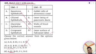 Match List I with List II  List  I List – II A Squamous Epithelium I Goblet cells of alimentary [upl. by Jonna567]