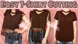 Easy Fringe  TShirt Macramé No Sew DIY TShirt Cutting Tutorials  2 Boho Style Designs [upl. by Rosmarin]