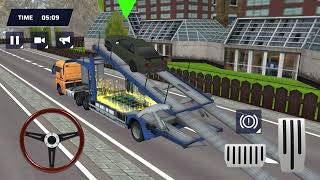 Double flatbed trailer transporting cars bus bike   android gameplay [upl. by Larina393]