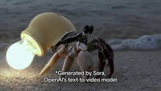 OpenAI Sora video Hermit crab using a lightbulb as shell at night [upl. by Gio]