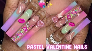 PASTEL OMBRÉ VALENTINE NAILS 🍭💘💋✨  HOW TO OMBRE  FULL ACRYLIC NAIL TUTORIAL ✨ [upl. by Ly351]