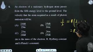 An electron of a stationary hydrogen atom passes from the fifth energy level to the ground leve [upl. by Rolfston]