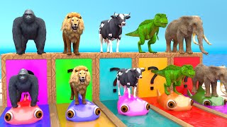 Cow Mammoth Elephant Lion Gorilla Guess The Right Door ESCAPE ROOM CHALLENGE Animals Cage Game [upl. by Yesteb]