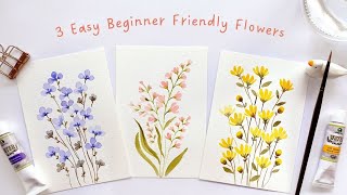 3 EASY beginner friendly watercolor flower doodles 2nd edition [upl. by Llehcal983]