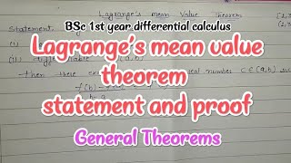 Lagranges mean value theorem  statement and proof  bsc 1st year  calculus  bekaar maths [upl. by Cruz]