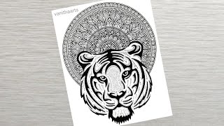 Tiger mandala art for Beginners with measurements  Mandala drawing  stepbystep  doodle art [upl. by Niryt]