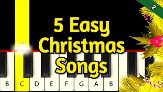 5 Very Easy Christmas Songs  Piano tutorial  Beginner [upl. by Ahsienor]