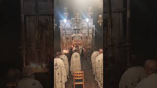 Bishop Isidoros and bishop Jovan blessings and praying for the faithful Holy Sepulcher in Jerusalem [upl. by Sell]