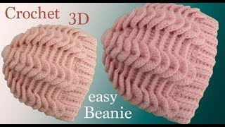 Gorro a Crochet punto trenzas 3D y punto elástico horizontal en relieves tejido tallermanualperu [upl. by Naryt]