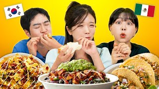 Koreans Try Mexican Food For The First Time Tacos Burrito Nachos Enchilada  KATCHUP [upl. by Assennev]